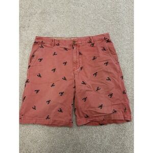 Y2K IZOD Saltwater Red Lobster All Over Print Chino Shorts Preppy Size 36 X 10.5